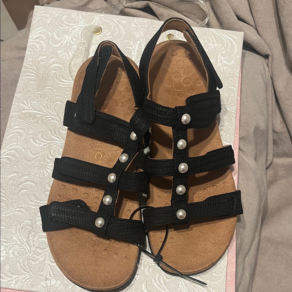 Vionic Black Sandals with Pearl Accents